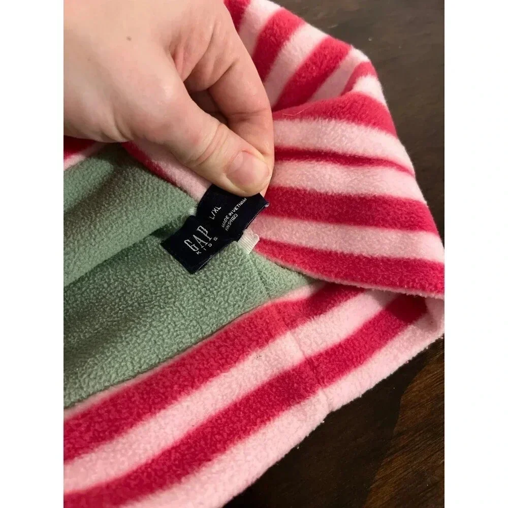 Gap kids pink striped fleece Pom Pom beanie l/xl